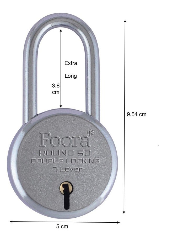 Foora Round 50Mm Keypad Lock | Long Shackle | Home Metal Body | Double Locking | 7 Steel Lever | 10 Silver Keys with Keychain | Silver Finsih | Made in India | Export in USA | Canada - Image 4